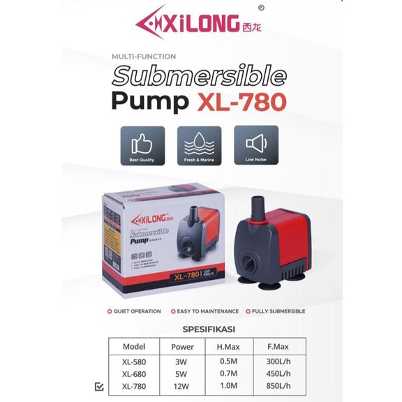 POMPA CELUP AQUARIUM MINI XILONG XL - 580  XL - 680 XL - 780 LOW WATT DAYA RENDAH