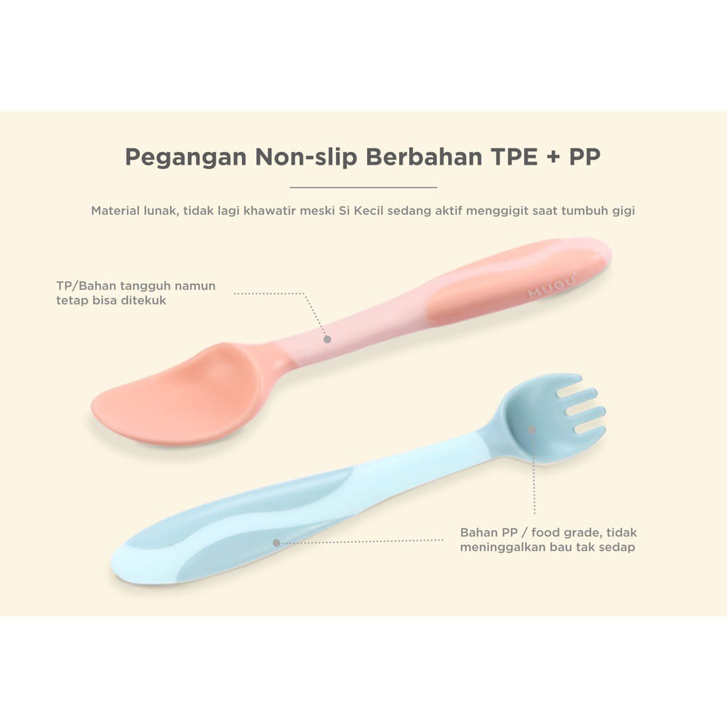 MUGU Bendable Spoon and Fork Sendok Garpu Anak free Case