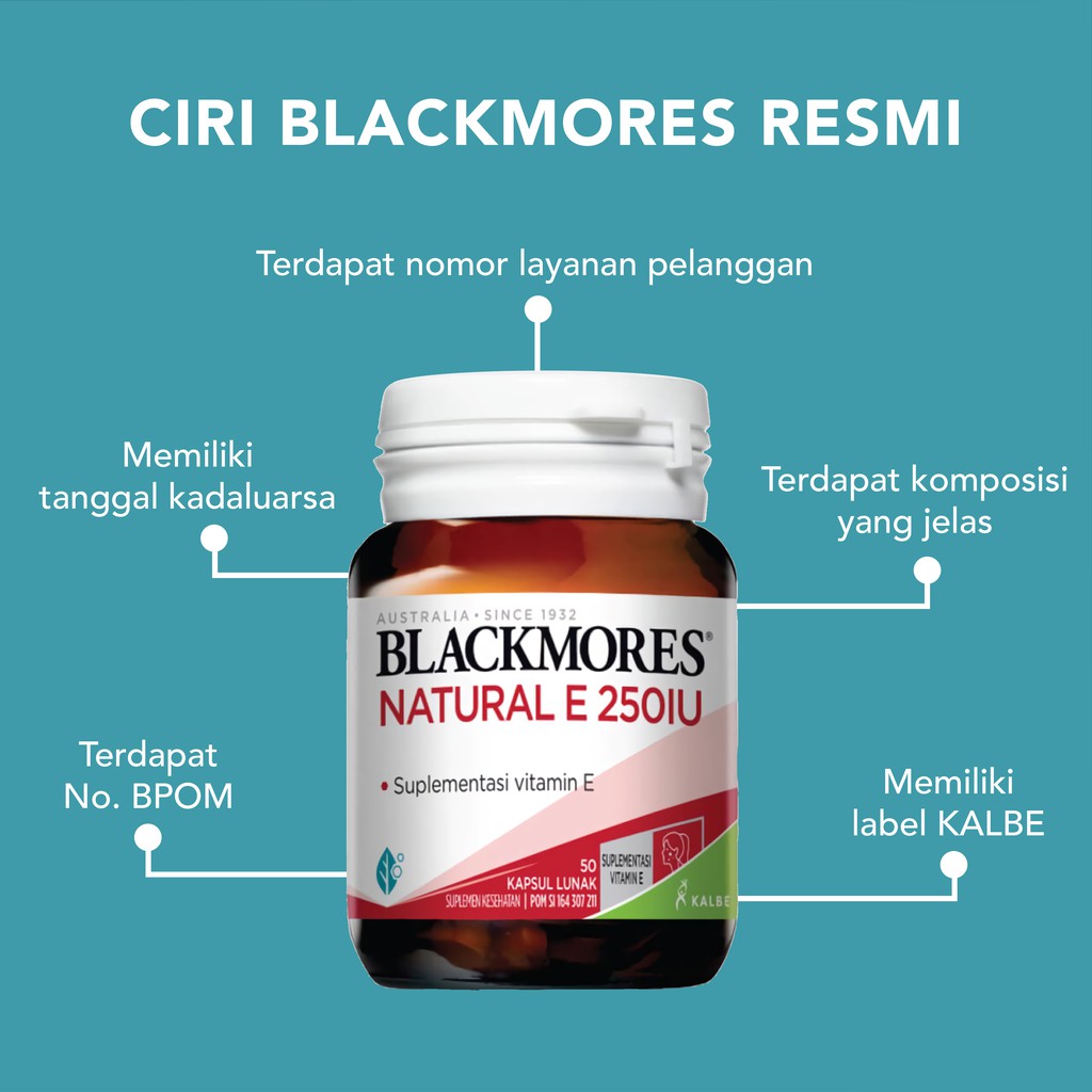 [HALAL] Blackmores Natural E Bio E 250IU 60 Kapsul BPOM Kalbe Vitamin E Anti Aging Antioksidan
