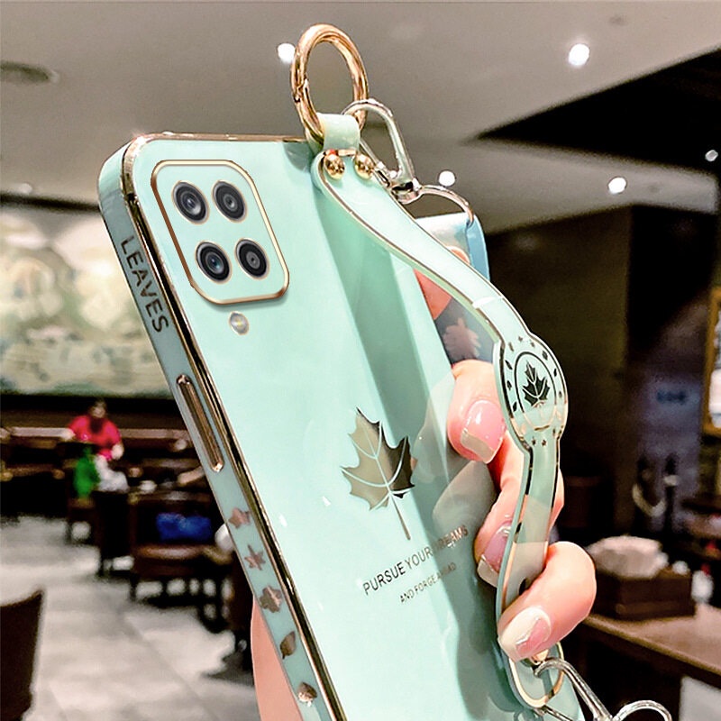Case Motif Daun Maple Dengan lanyard Untuk Samsung Galaxy A12 M12