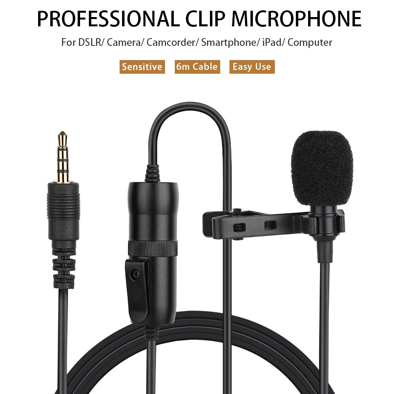 Mic Clip On Professional Lavalier Microphone Clip Portable 3.5mm - SL1 - Black