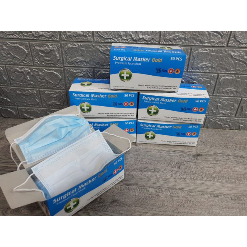 Masker Premium Face Mask Surgical Masker Gold 50pcs  Masker Kuping