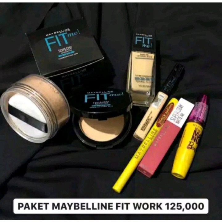 Paket Kosmetik Maybelline Fit Me Work - Paket Kecantikan Wanita - Bedak Tabur - Foundation - Mascara