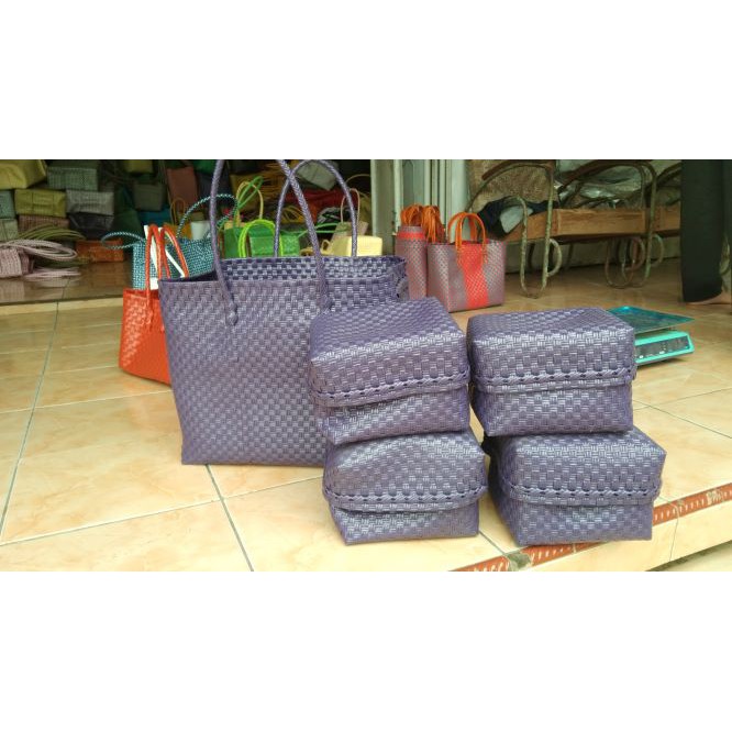 SET KEBEN JUMBO BALI UNGU /TAS ANYAM PLASTIK JALI/TAS ANYAM MENJALIN/TAS ANYAM DENGAN 4 BESEK