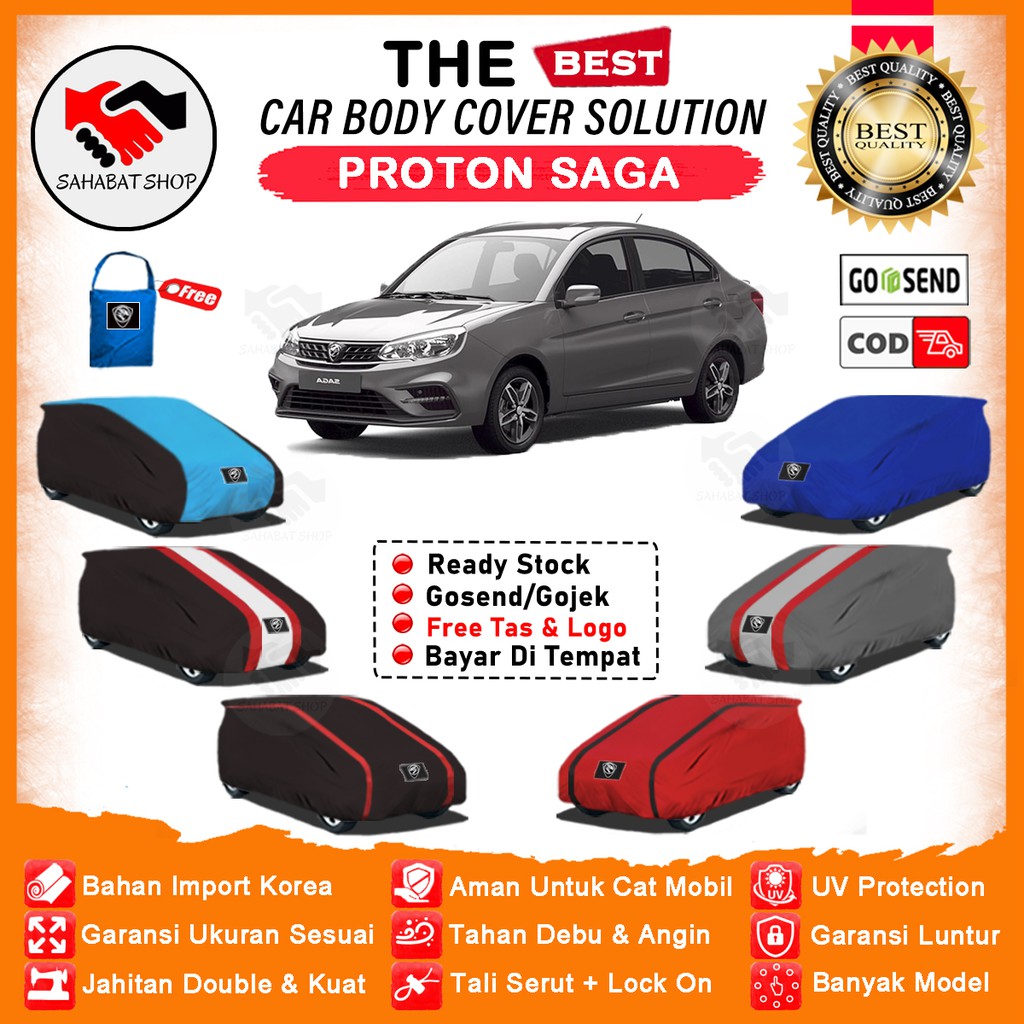 Sahabat Body Cover Mobil Saga / Sarung Penutup Proton Saga Outdoor / Selimut Tutup Kerudung Mantel Jas Mantol Kelambu Pelindung Pembungkus Kerodong Tutupan Terpal Bungkus Mobil Sedan Saga Waterproof Anti Air Model Orange