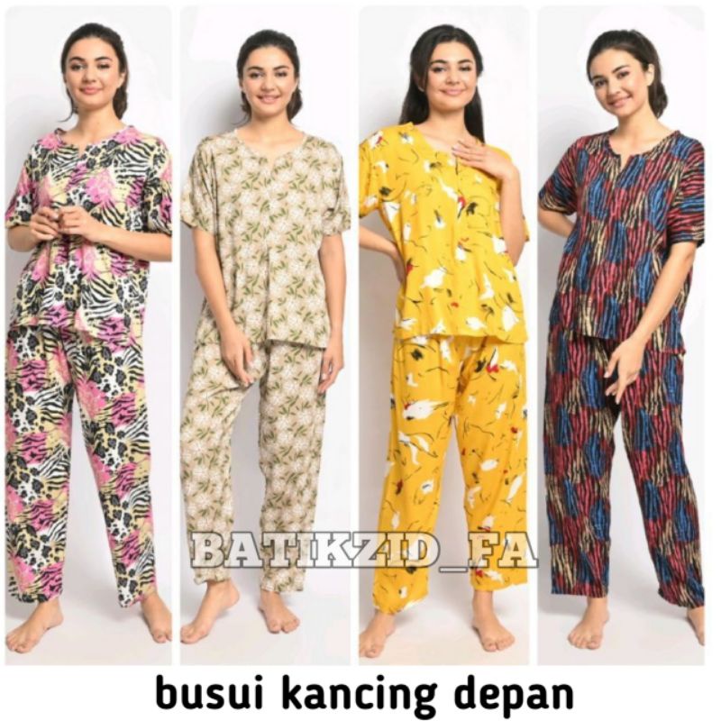 SETELAN RAYON BUSUI LD100-110 TERLARIS ONE SET  CP LENGAN PENDEK MOTIF ABSTRAK BAJU TIDUR WANITA