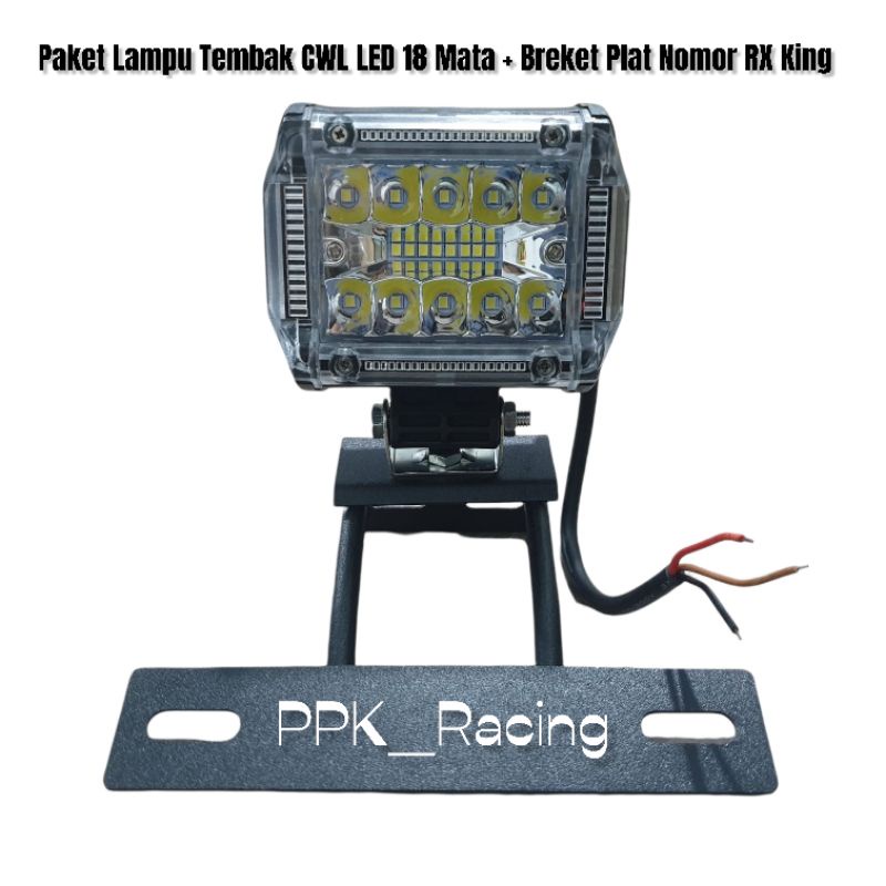 Paket Lampu Tembak CWL LED 18 Mata Senja Blue Red Plus Breket Plat Nomor Lampu RX King Set