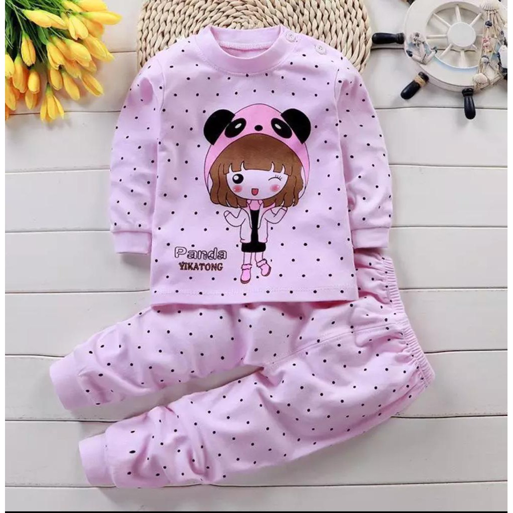 Zahra Setelan Anak Perempuan Yikatong Bahan Katun | Pakaian Anak Lucu Umur 1-5 Tahun