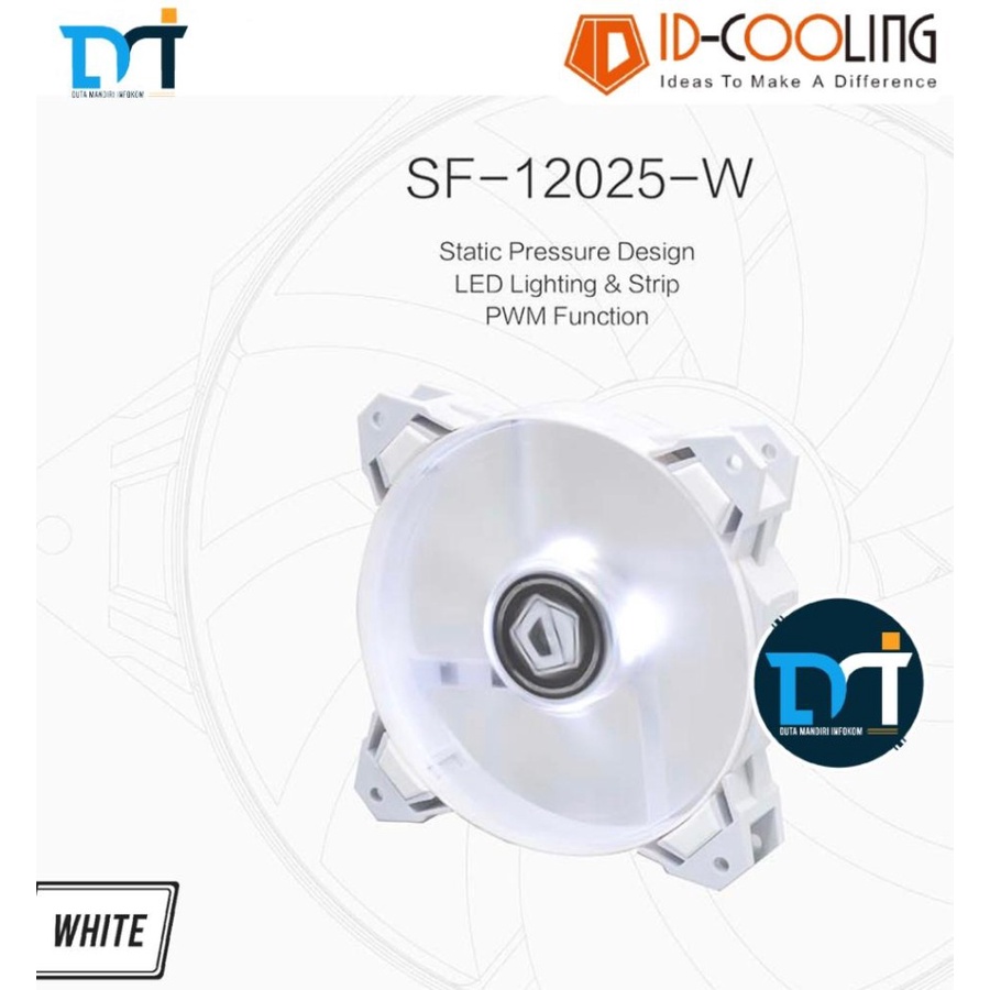 id cooling sf 12025 w white led static cooling fan pwm gaming fan case