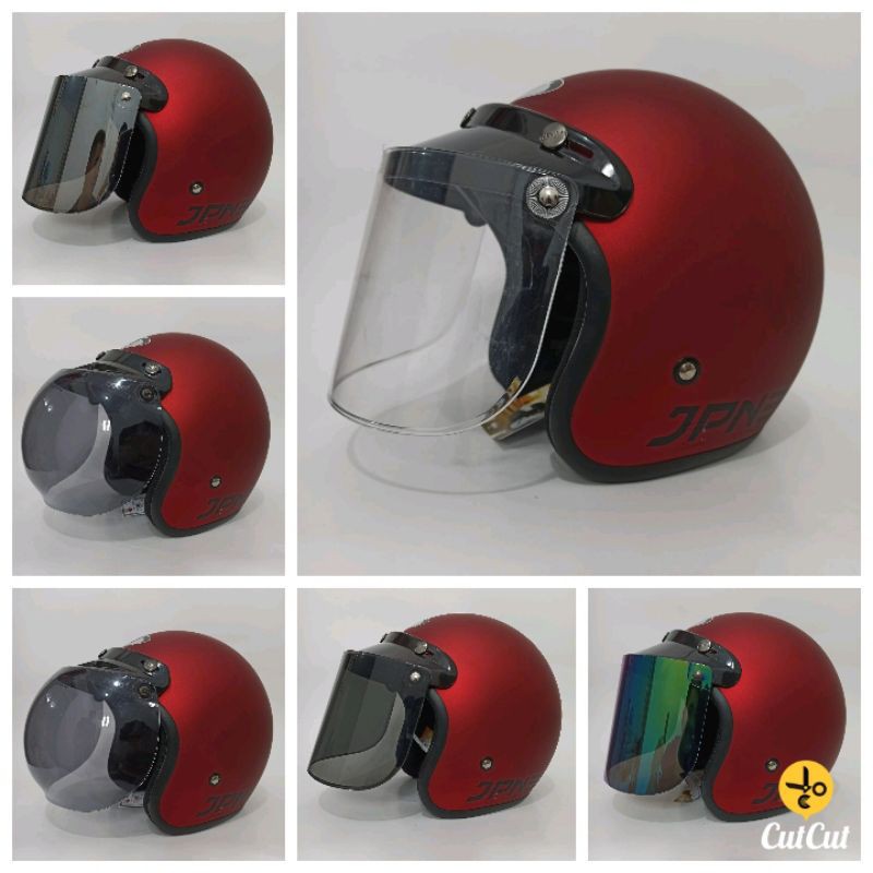 Helm bogo JPN Maroon dof set kaca cembung/datar | Shopee ...