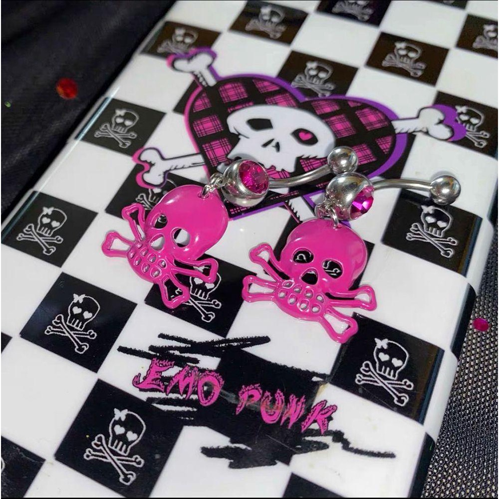 Mxbeauty Y2K Kalung Tengkorak Punk Populer Liontin Kalung Pin Fashion Perhiasan Skeleton Baja Titanium Kristal Pusar Kuku