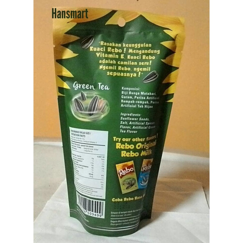 Rebo Kuaci Biji Bunga Matahari Green Tea 150 Gr Rebo Kuaci Biji Bunga Matahari Green Tea 150 Gr