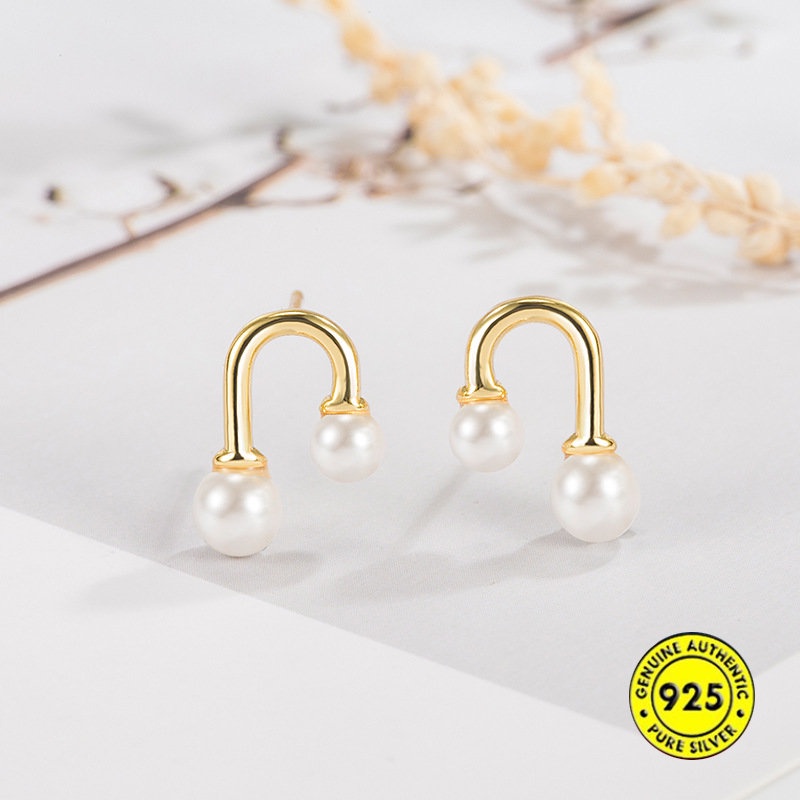 Anting Tusuk Bentuk U Hias Mutiara Gaya Retro Simpelelegan Untuk Wanita U1039