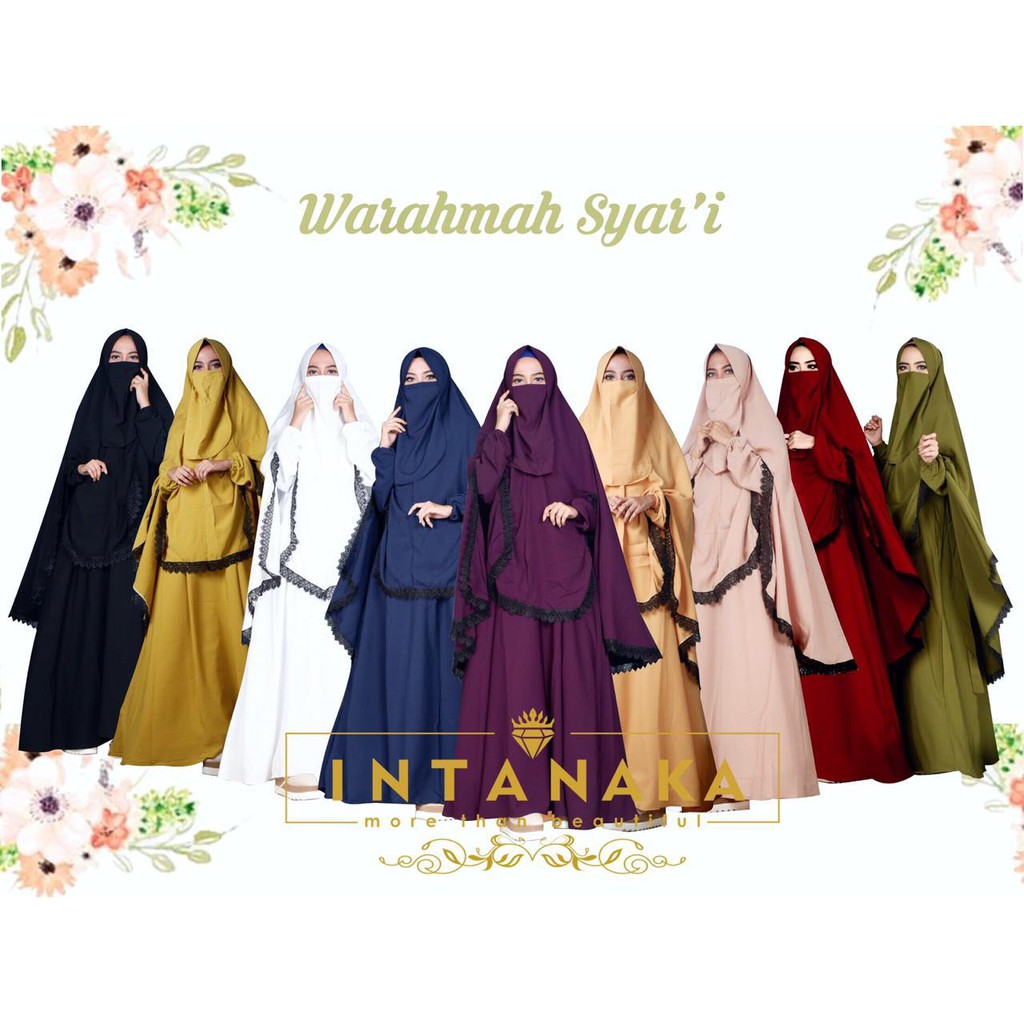 Warahmah Syari Set Gamis Muslimah Free Khimar Niqob by Intanaka BTC