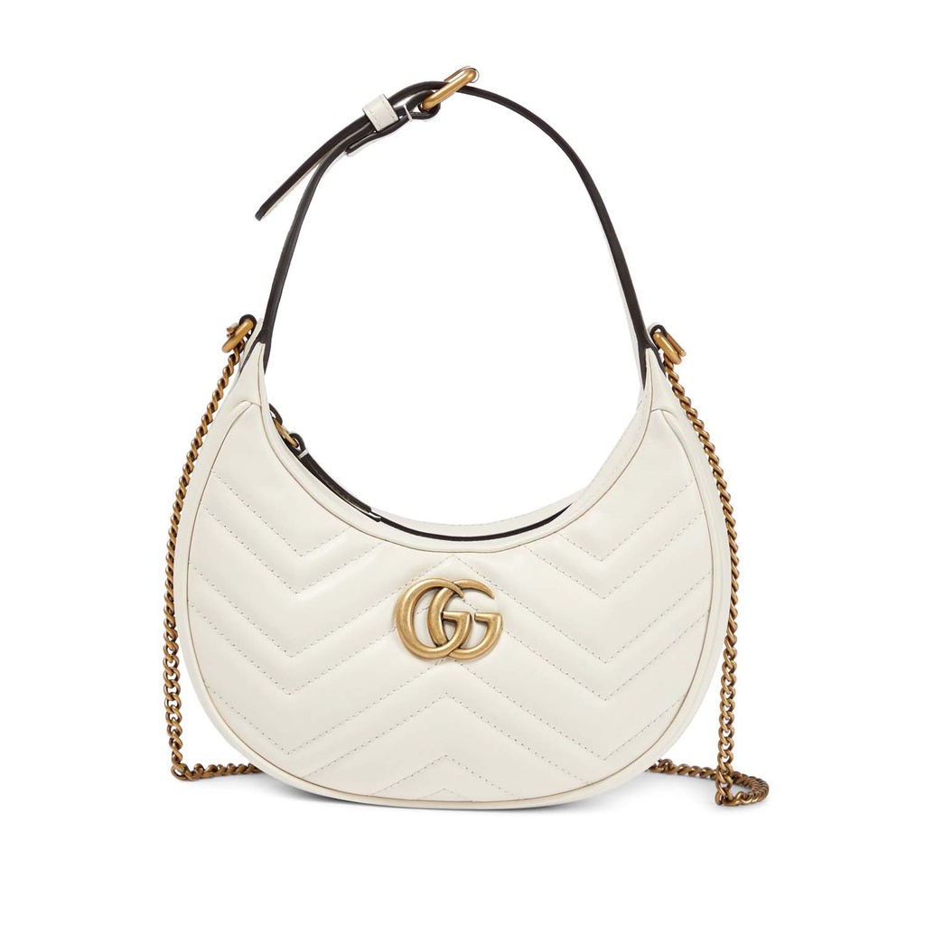 GG Marmont Mini Half-Moon Leather Shoulder Bag White GHW (20.5 x 10.5)