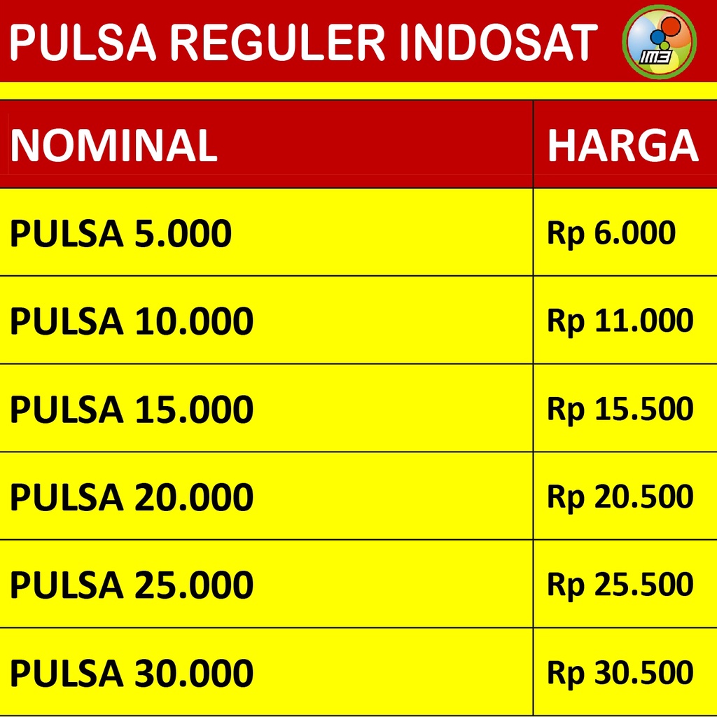 PULSA INDOSAT 5K 10K 15K 20K 25K 30K Reguler Termurah 5000 Rupiah