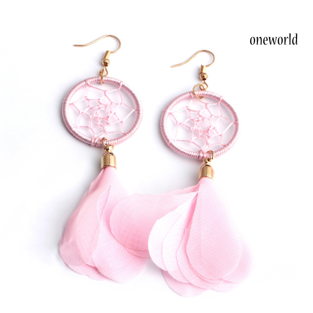 OW@ Ethnic Women Dreamcatcher Fabric Pendant Hook Ear Drop Dangle Earrings Jewelry