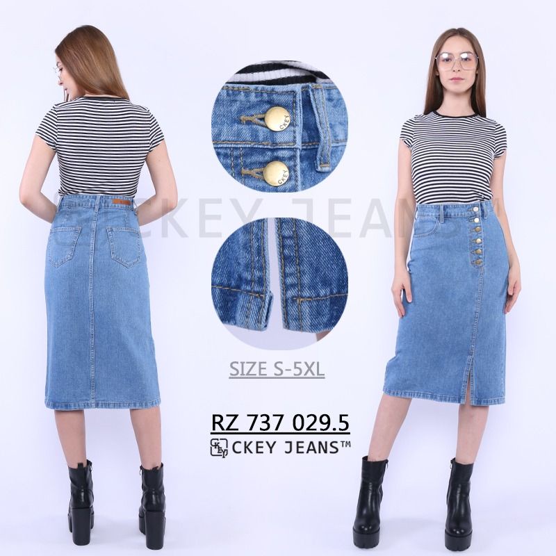 Rok Jeans 7/8 Kancing 6 Warna Biru Muda, Biru Tua, Snow Blue, Snow Black