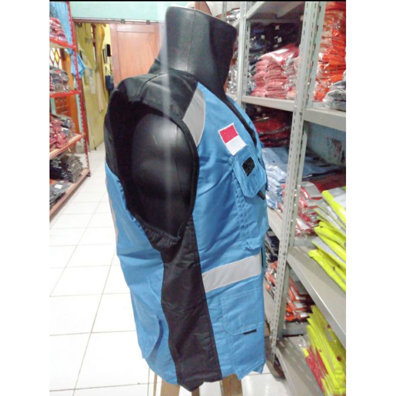 ROMPI SAFETY FULL TASLAN PAKAI FURING FREE LOGO K3 BENDERA BIRU TOSKA MUDA HITAM ANTI AIR PREMIUM