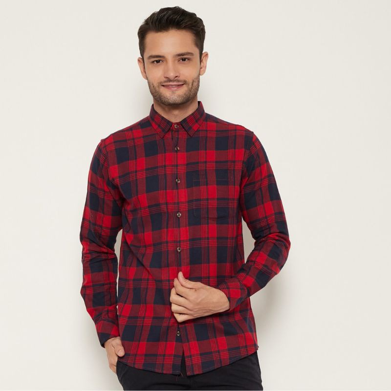 M231 Kemeja panjang Flanel Merah