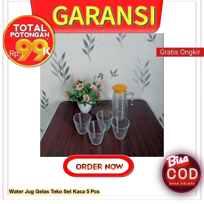 Water Jug Gelas Teko Set Kaca 5 Pcs