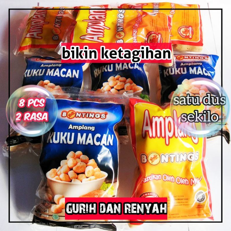 

100 gr paket Cemilan oleh oleh bontings amplang campur dua rasa tengiri 4 pcs & kuku macan 4 pcs