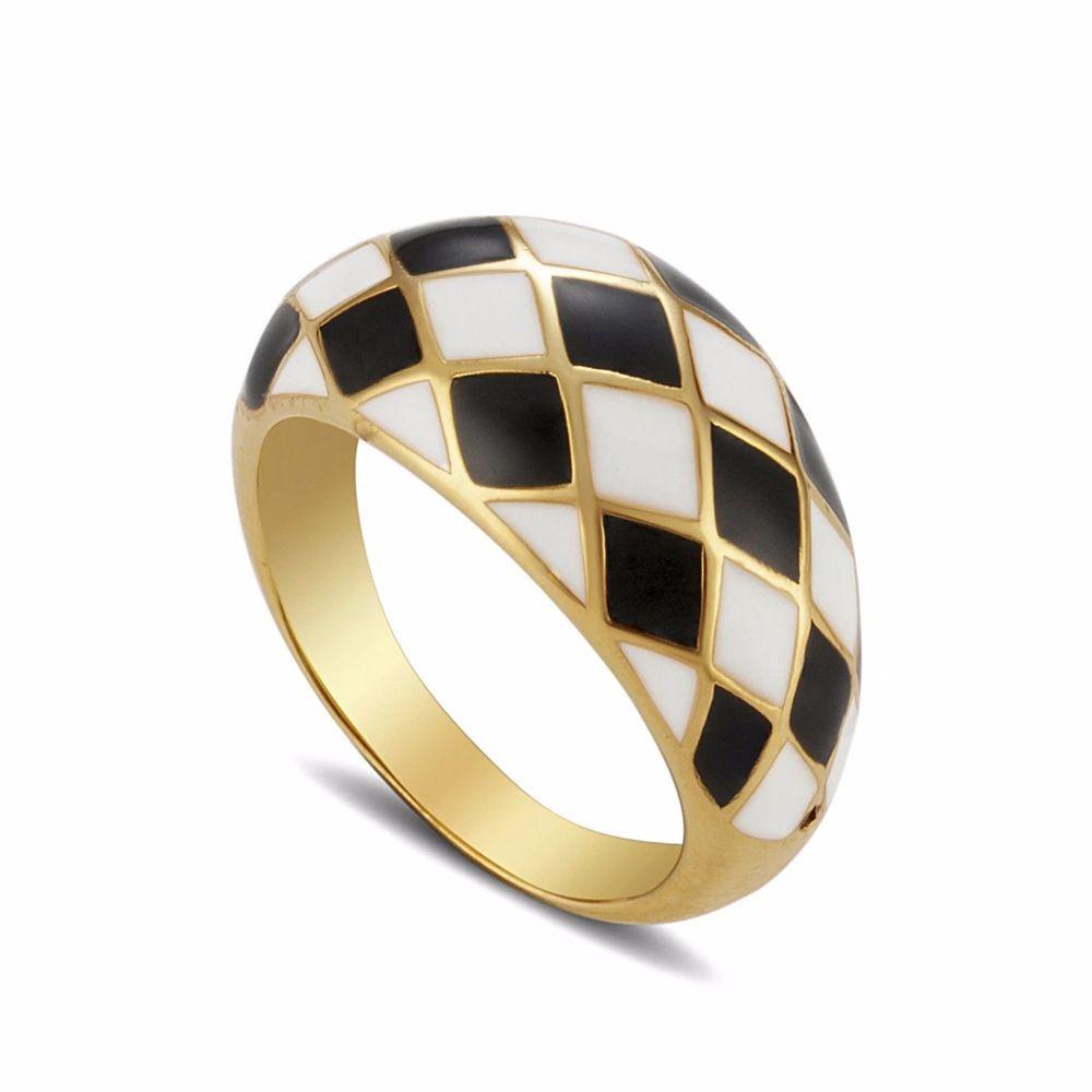 Needway  Colorful Enamel Rings Vintage Fashion Jewelry Bread Rings Women Aolly Creative Plaid Geometric Classic Diamond shape/Multicolor