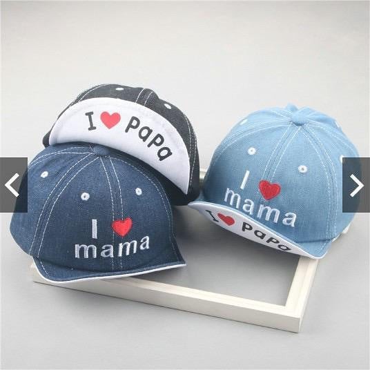 Topi bayi topi denim bordir topi i love mama papa topi bayi