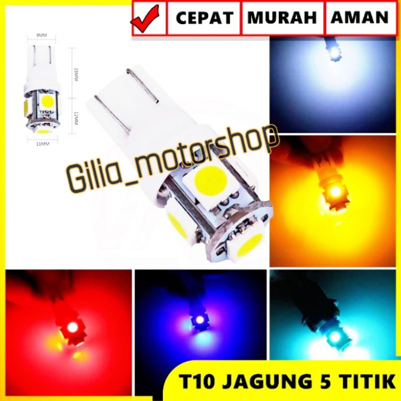 Lampu LED T10 5 titik jagung sepasang Lampu Sen Senja T10 5 LED Motor Mobil