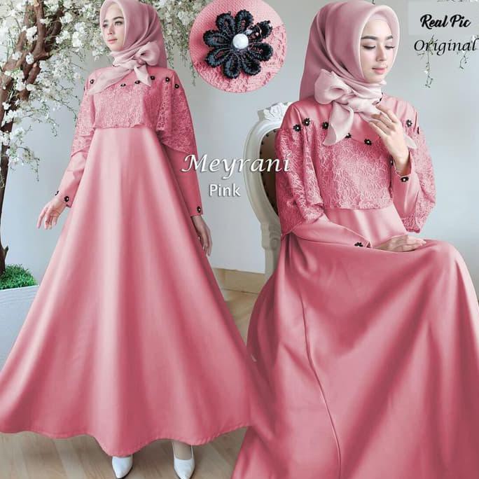 BAJU GAMIS MUSLIM MEYRANI PINK / GAMIS PESTA KONDANGAN MUSLIM MEWAH