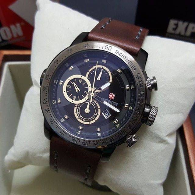 Jam Tangan Expedition E6372 Original Black Brown