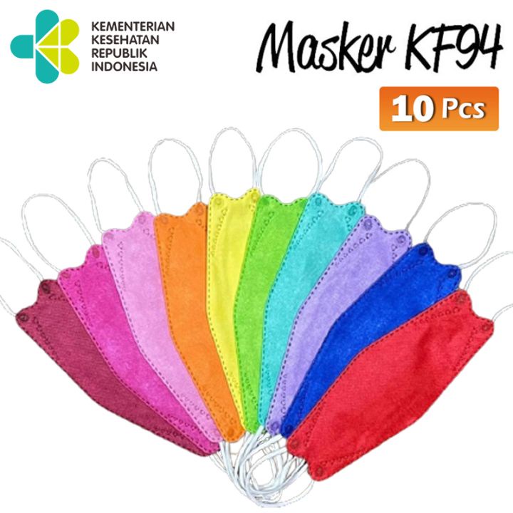 MASKER KF94 WARNA WARNI / MASKER KF94 EARLOOP ISI 10 PCS/4PLY MASKER KF94 4D MASKER KF94 POLOS WARNA CEWEK MASKER KESEHATAN MASKER KOREA KF 94 DISPOSABLE MASK SEKALI PAKAI