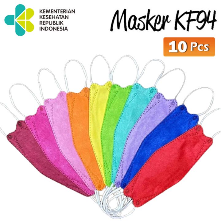 MASKER KF94 WARNA WARNI / MASKER KF94 EARLOOP ISI 10 PCS/4PLY MASKER KF94 4D MASKER KF94 POLOS WARNA CEWEK MASKER KESEHATAN MASKER KOREA KF 94 DISPOSABLE MASK SEKALI PAKAI