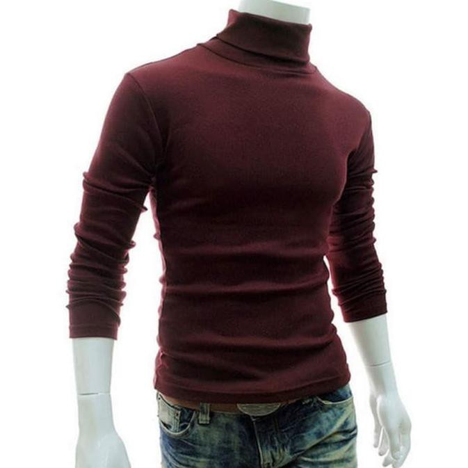 Baruඊ Kaos polos leher turtleneck kaos pria korea kaos lengan panjang leher tinggi kaos polos korea