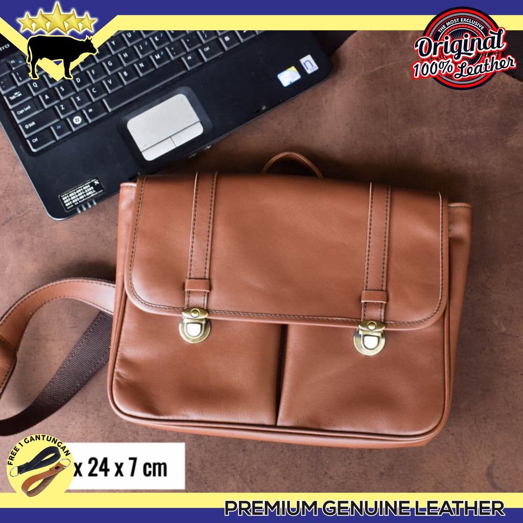 Tas pria kulit asli branded tas laptop genuine leather