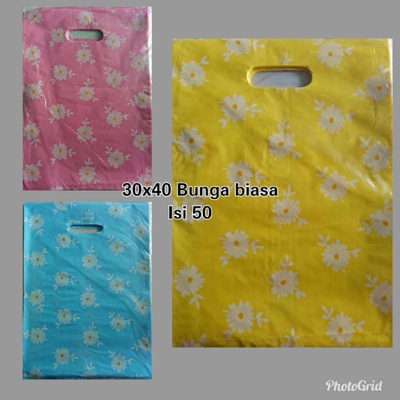 PLASTIK PLONG MOTIF BUNGA kresek sedang besar 30x40 cm isi 50 pcs termurah