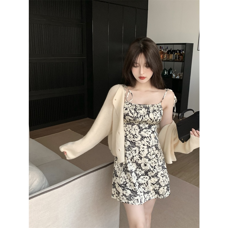 Mini Dress Keinginan Murni Floral Suspender Gaun Wanita Retro Seksi Gadis Seksi Rok Musim Panas Ping