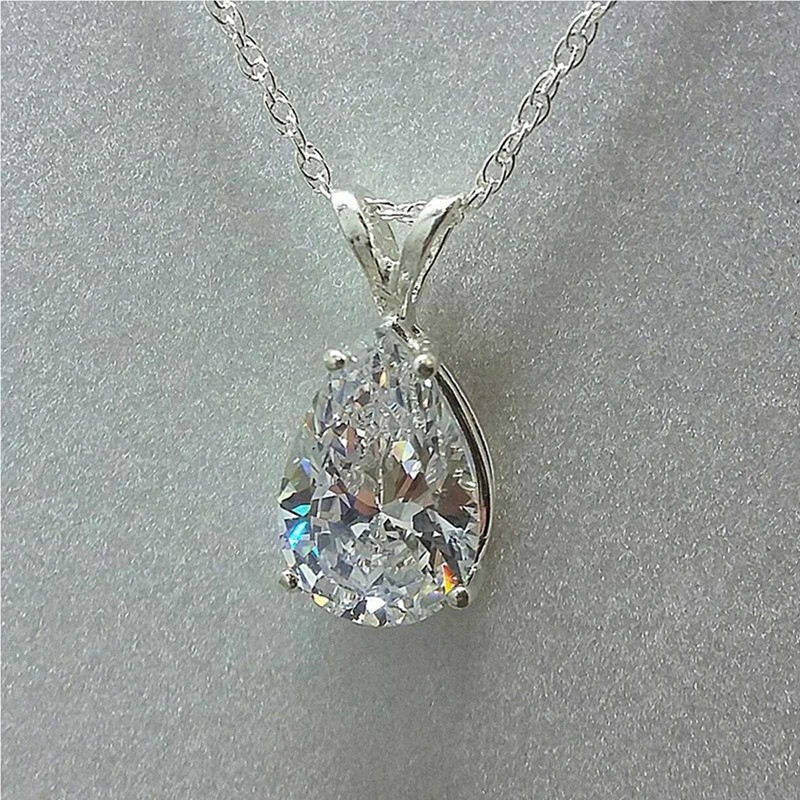 Simple Design Silver Color Necklace For Women With Single Crystal Pear CZ Stone High Quality Timeless Style Jewelry