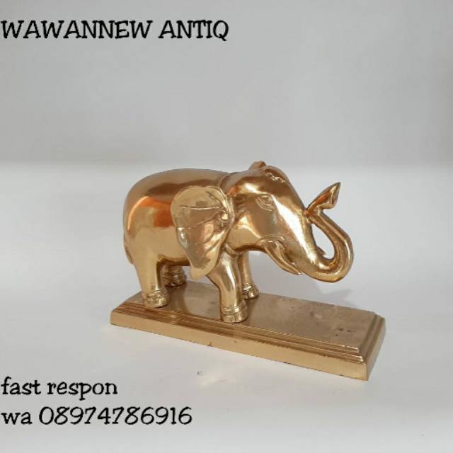 Miniatur Pajangan Meja Lemari Pintu Rumah Kuningan Antik Murah Motif Gajah 15cm