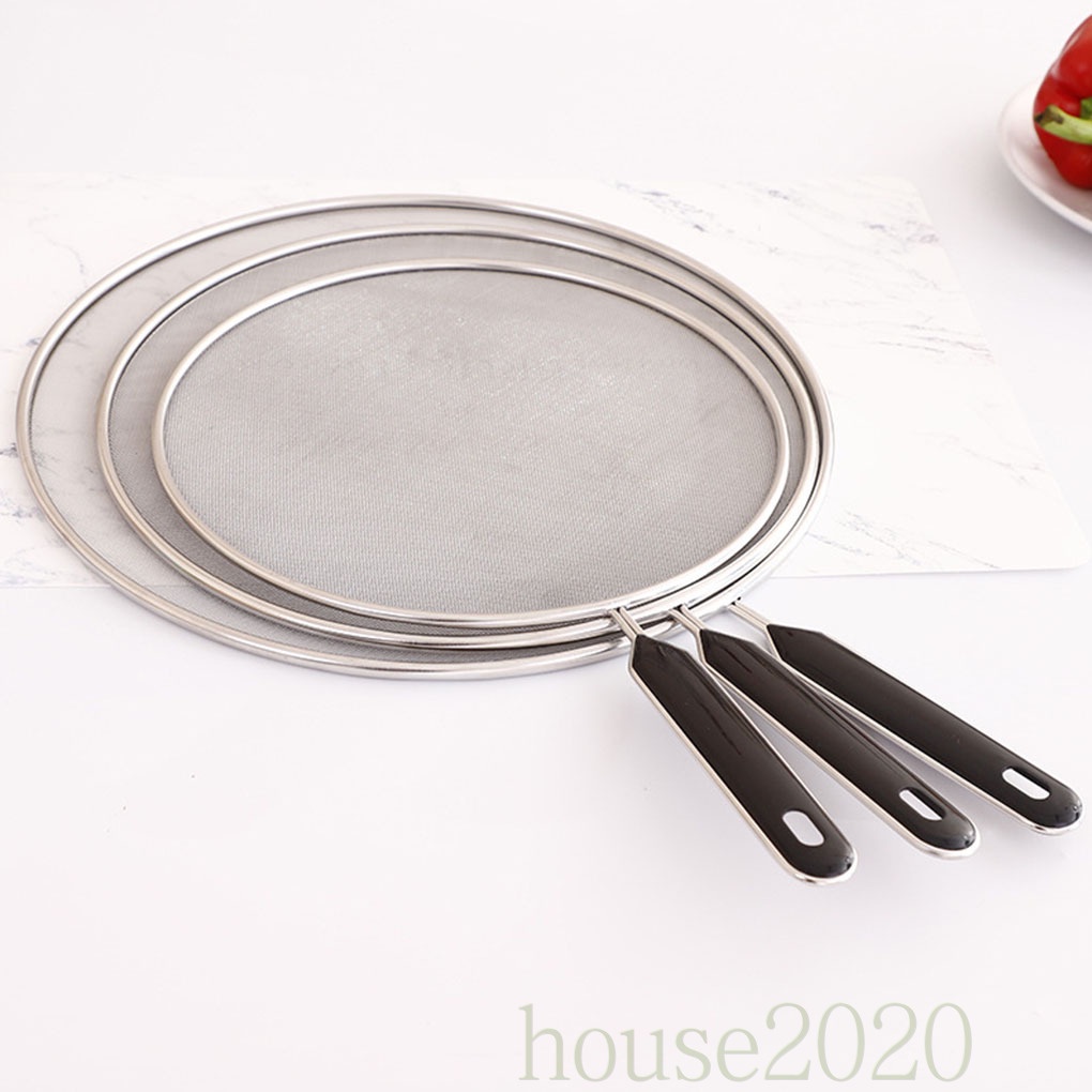 [HOUSE2020]Grease Splatter Screen Guard for Frying Pan Stainless Steel Flat Oil Net Splash Cover Skillet Lid, 25cm