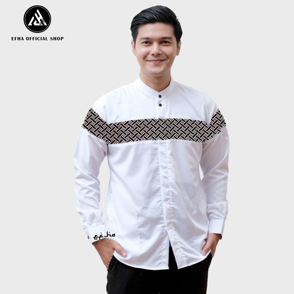 Baju Koko Pria-Koko Lengan Panjang Motif Malvin Warna Coklat Bahan Toyobo Size M L XL XXL XXXL