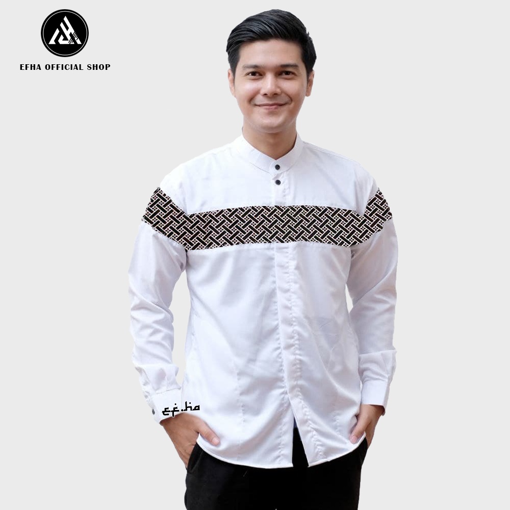 Baju koko lengan panjang motif kobata kombinasi warna coklat putih hitam