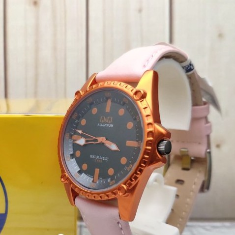 [COD] Jam Tangan Wanita Q&Q QQ QnQ Analog Tali Kulit Pink AL08J508Y Original KEREN FASHION KADO NEW