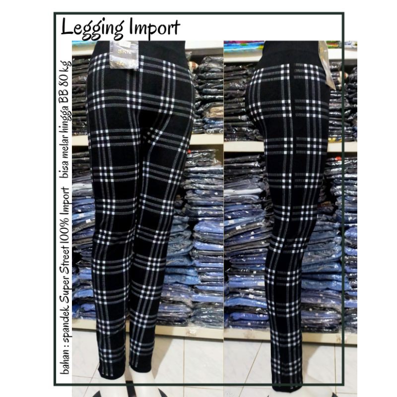 New Legging Import motif garis kotak