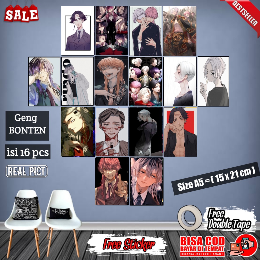 Poster Dinding Bonten Tokyo Revenger 1 Paket Isi 16 pcs Gambar HD | Poster Aesthetic | Poster Vintag