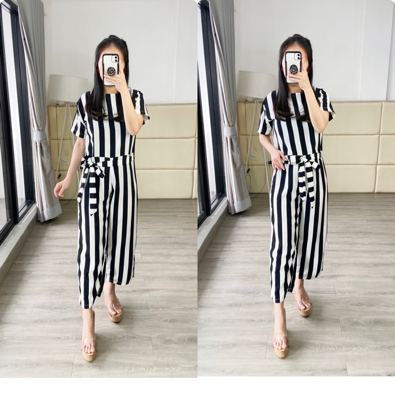 Jumpsuit wanita / jumpsuit salur / jumpsuit panjang / K 8503