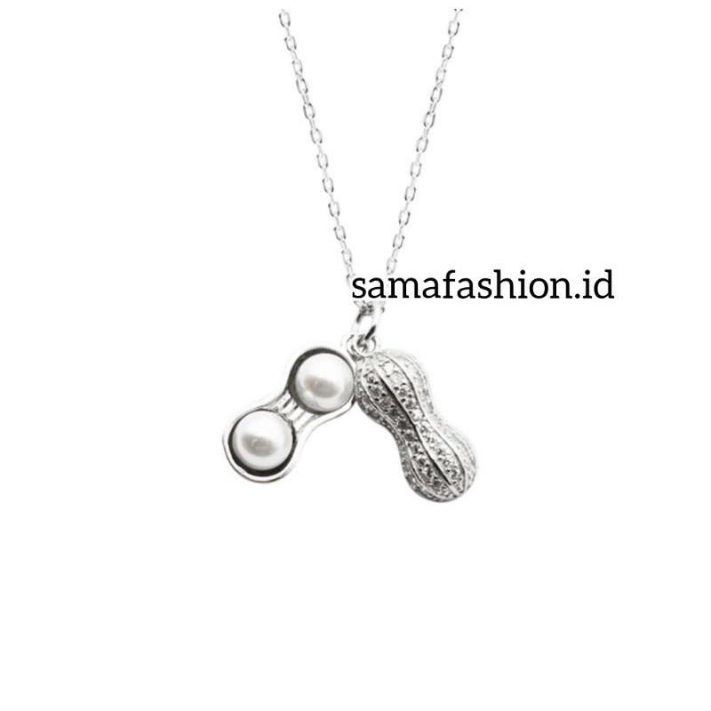 Kalung Liontin Kacang Silver Kalung Titanium Wanita Korea Liontin Kacang Silver Terbaru Terlaris Ant