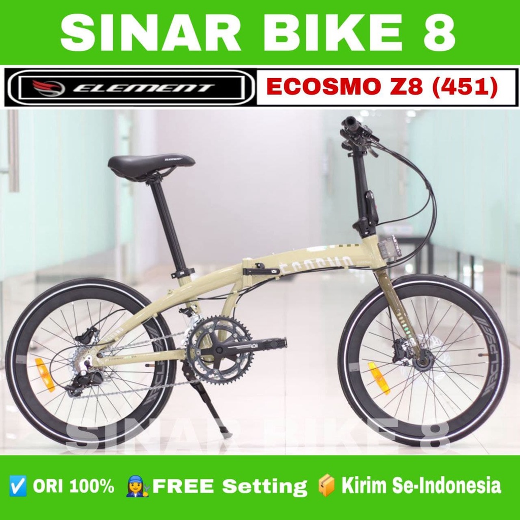 Sepeda Lipat Ukuran 20 Inch ELEMENT ECOSMO Z8 Ban 451/20/22 Inch Alloy Garansi Remsi