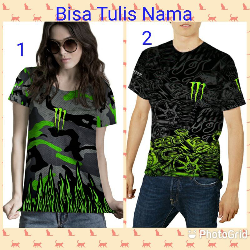 Kaos Monster Energy Full Print Custom Pria Wanita