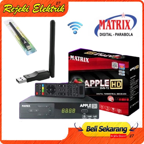 PAKET Set Top Box DVB-T2 Matrix Apple + Dongle USB WIFI - Siaran Digital Full HD Bisa Youtube